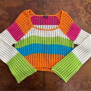 Colorblock Open-Knit Women's Sweater - Multicolor